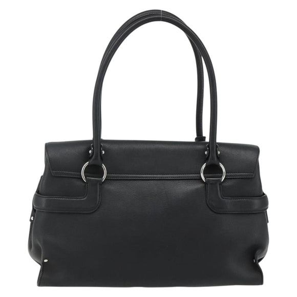 Salvatore Ferragamo Gancini Shoulder Bag Leather Black Silver Auth ka4272A