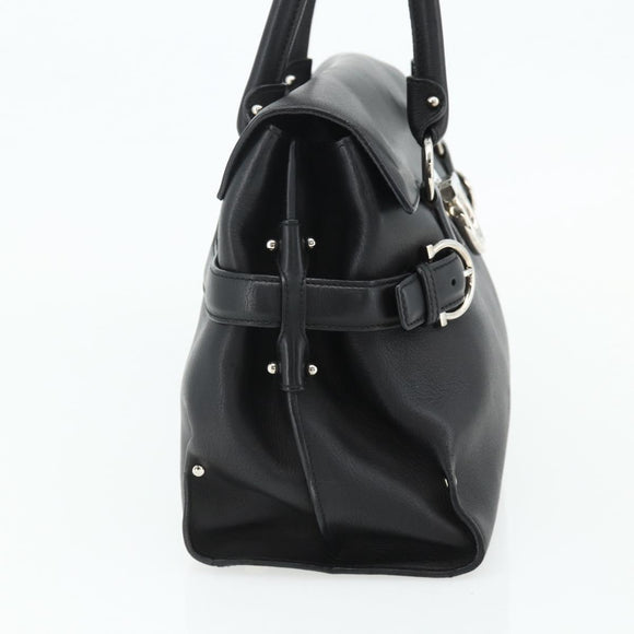 Salvatore Ferragamo Gancini Shoulder Bag Leather Black Silver Auth ka4272A