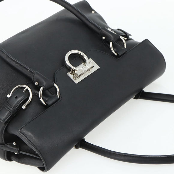 Salvatore Ferragamo Gancini Shoulder Bag Leather Black Silver Auth ka4272A