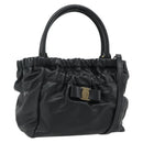 Salvatore Ferragamo Vala Hand Bag Leather 2way Black Gold Auth ka4273A-1