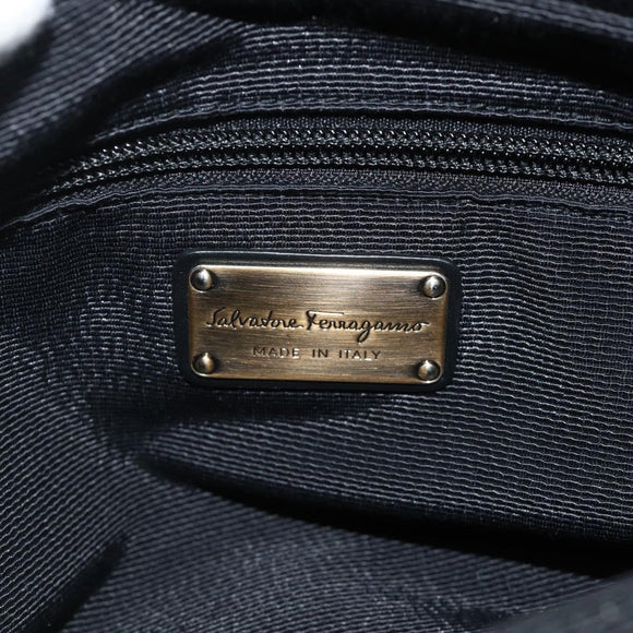 Salvatore Ferragamo Vala Hand Bag Leather 2way Black Gold Auth ka4273A