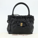 Salvatore Ferragamo Vala Hand Bag Leather 2way Black Gold Auth ka4273A-28