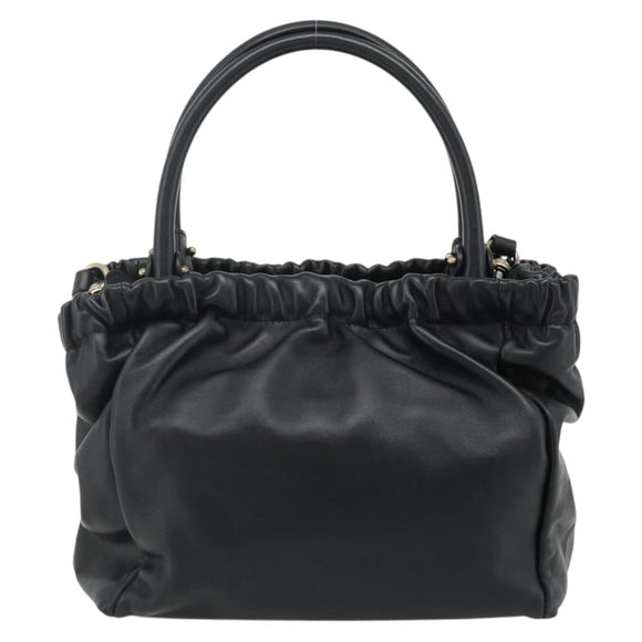 Salvatore Ferragamo Vala Hand Bag Leather 2way Black Gold Auth ka4273A
