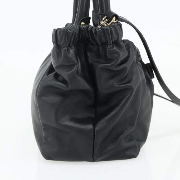 Salvatore Ferragamo Vala Hand Bag Leather 2way Black Gold Auth ka4273A