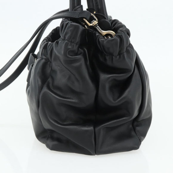 Salvatore Ferragamo Vala Hand Bag Leather 2way Black Gold Auth ka4273A