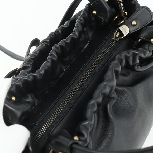 Salvatore Ferragamo Vala Hand Bag Leather 2way Black Gold Auth ka4273A
