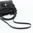 Salvatore Ferragamo Vala Hand Bag Leather 2way Black Gold Auth ka4273A-9
