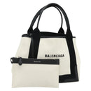 BALENCIAGA Navy Cabas S Bag Canvas Leather White Silver 339933 Auth ka4276A-1