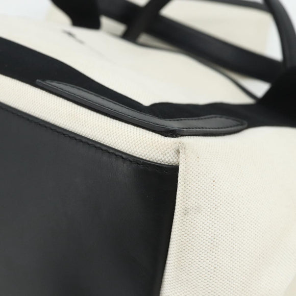 BALENCIAGA Navy Cabas S Bag Canvas Leather White Silver 339933 Auth ka4276A