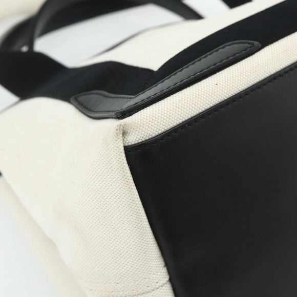 BALENCIAGA Navy Cabas S Bag Canvas Leather White Silver 339933 Auth ka4276A