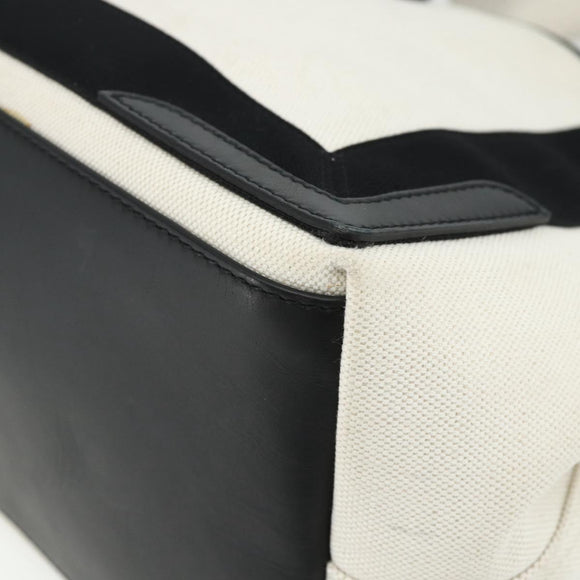 BALENCIAGA Navy Cabas S Bag Canvas Leather White Silver 339933 Auth ka4276A