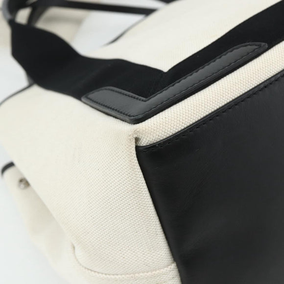 BALENCIAGA Navy Cabas S Bag Canvas Leather White Silver 339933 Auth ka4276A