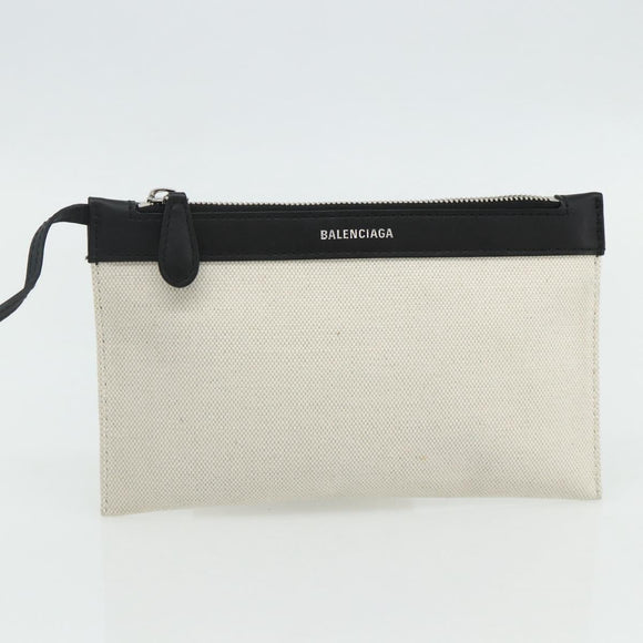 BALENCIAGA Navy Cabas S Bag Canvas Leather White Silver 339933 Auth ka4276A