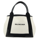 BALENCIAGA Navy Cabas S Bag Canvas Leather White Silver 339933 Auth ka4276A-13