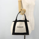 BALENCIAGA Navy Cabas S Bag Canvas Leather White Silver 339933 Auth ka4276A-22