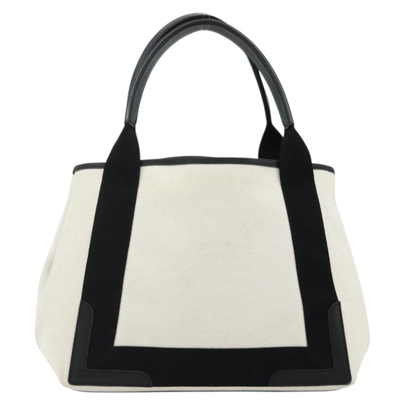 BALENCIAGA Navy Cabas S Bag Canvas Leather White Silver 339933 Auth ka4276A
