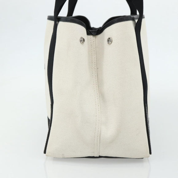 BALENCIAGA Navy Cabas S Bag Canvas Leather White Silver 339933 Auth ka4276A