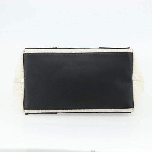 BALENCIAGA Navy Cabas S Bag Canvas Leather White Silver 339933 Auth ka4276A