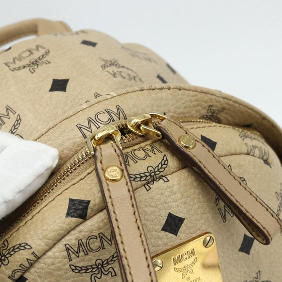 MCM Vicetos Logogram Backpack PVC Beige Gold Auth ka4282