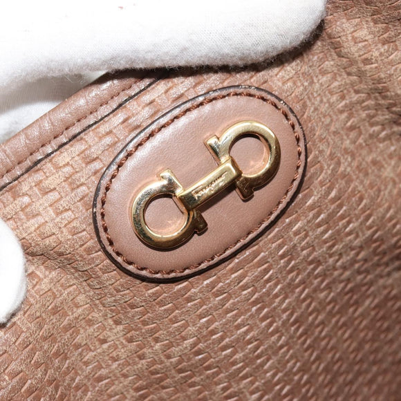 Salvatore Ferragamo Gancini Reversible Tote Bag Leather Brown Gold Auth ka4287A