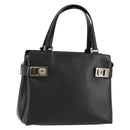 Salvatore Ferragamo Gancini Hand Bag Leather 2way Black Silver Auth ka4288-1