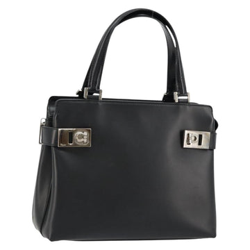 Salvatore Ferragamo Gancini Hand Bag Leather 2way Black Silver Auth ka4288