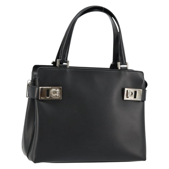 Salvatore Ferragamo Gancini Hand Bag Leather 2way Black Silver Auth ka4288