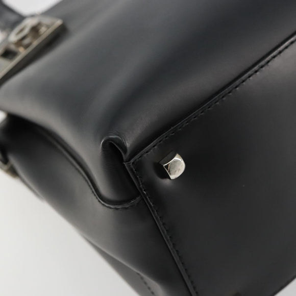 Salvatore Ferragamo Gancini Hand Bag Leather 2way Black Silver Auth ka4288
