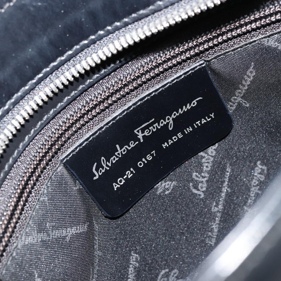 Salvatore Ferragamo Gancini Hand Bag Leather 2way Black Silver Auth ka4288