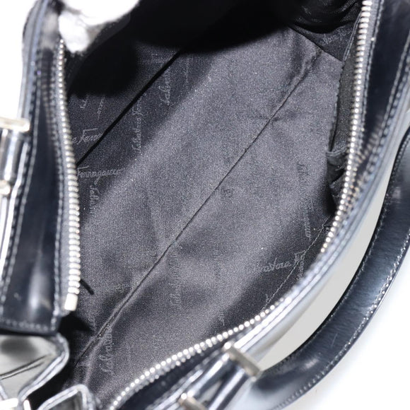 Salvatore Ferragamo Gancini Hand Bag Leather 2way Black Silver Auth ka4288