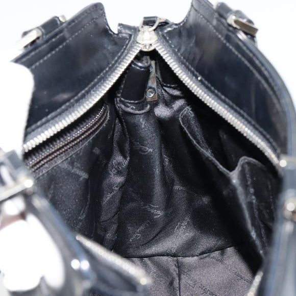 Salvatore Ferragamo Gancini Hand Bag Leather 2way Black Silver Auth ka4288