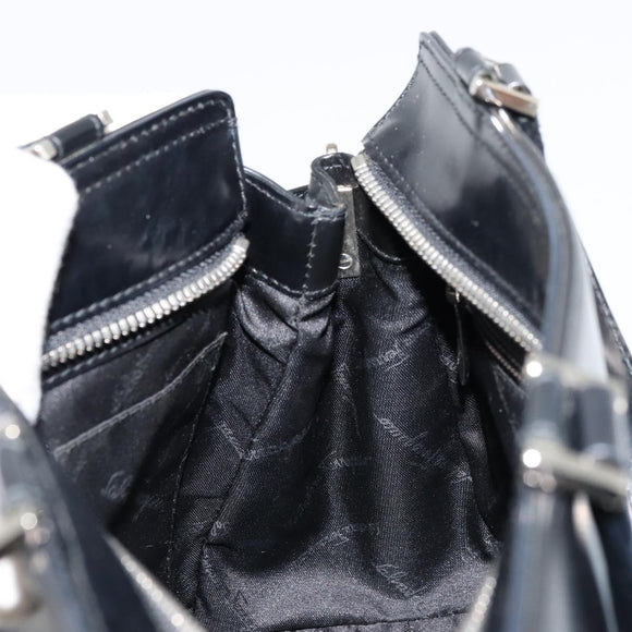 Salvatore Ferragamo Gancini Hand Bag Leather 2way Black Silver Auth ka4288