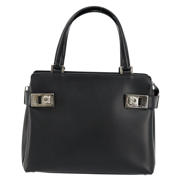 Salvatore Ferragamo Gancini Hand Bag Leather 2way Black Silver Auth ka4288