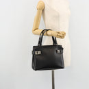 Salvatore Ferragamo Gancini Hand Bag Leather 2way Black Silver Auth ka4288-22