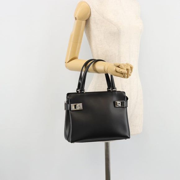 Salvatore Ferragamo Gancini Hand Bag Leather 2way Black Silver Auth ka4288