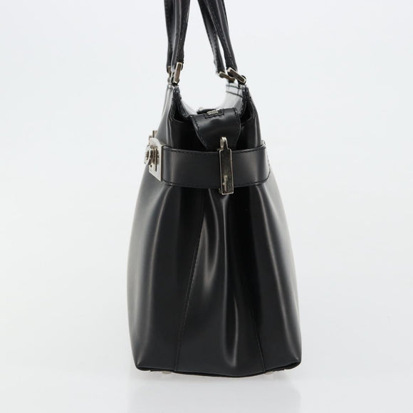 Salvatore Ferragamo Gancini Hand Bag Leather 2way Black Silver Auth ka4288