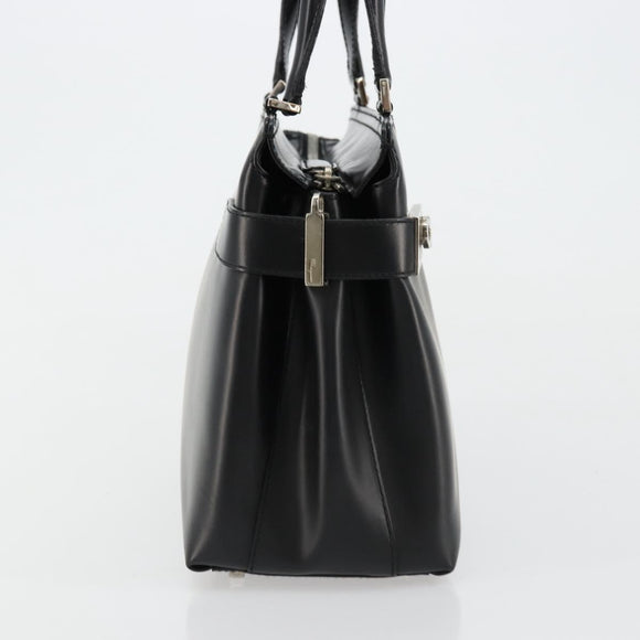 Salvatore Ferragamo Gancini Hand Bag Leather 2way Black Silver Auth ka4288