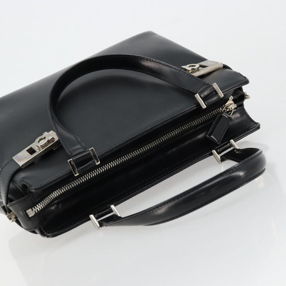 Salvatore Ferragamo Gancini Hand Bag Leather 2way Black Silver Auth ka4288