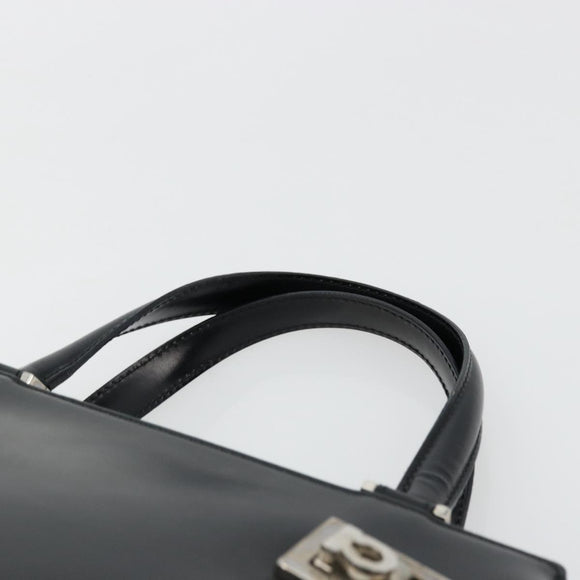 Salvatore Ferragamo Gancini Hand Bag Leather 2way Black Silver Auth ka4288