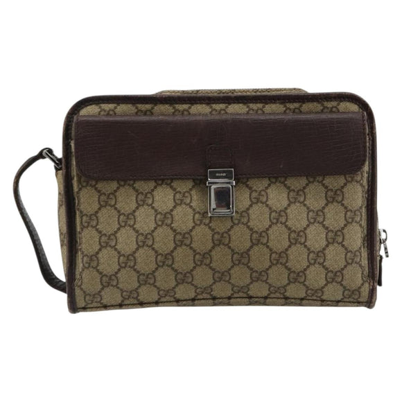 GUCCI GG Supreme Hand Bag PVC Beige Silver 108844 Auth ka4299