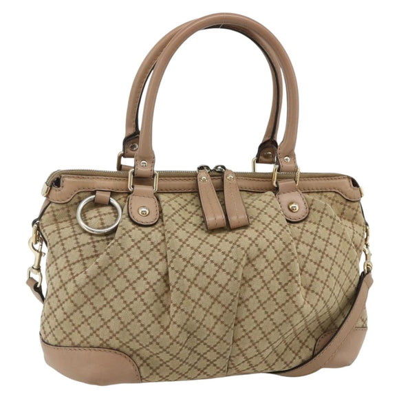GUCCI Diamante Hand Bag Canvas 2way Beige Gold 247902 Auth ka4301