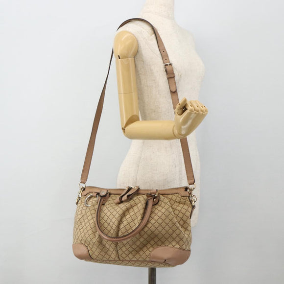 GUCCI Diamante Hand Bag Canvas 2way Beige Gold 247902 Auth ka4301