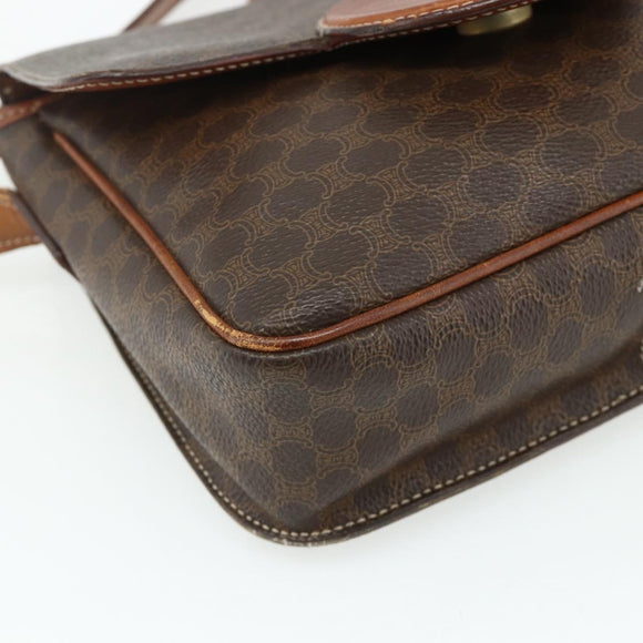 CELINE Macadam Canvas Shoulder Bag PVC Leather Brown Gold Auth ka4327