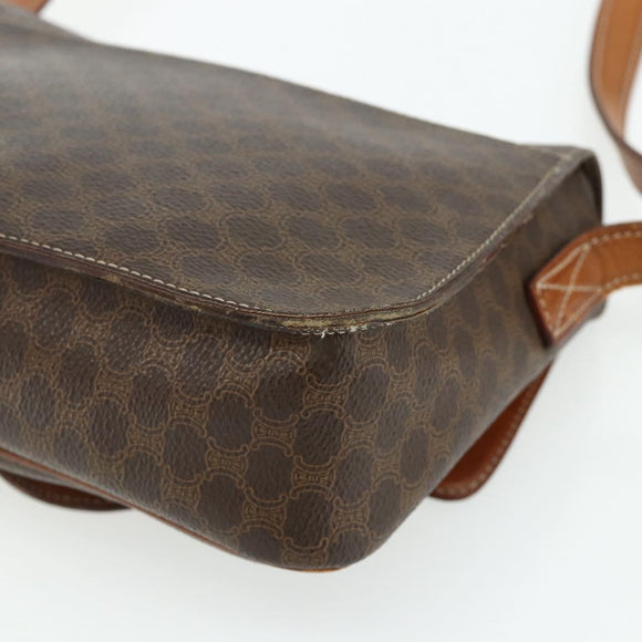 CELINE Macadam Canvas Shoulder Bag PVC Leather Brown Gold Auth ka4327