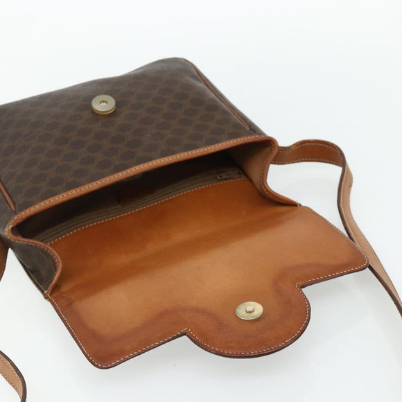 CELINE Macadam Canvas Shoulder Bag PVC Leather Brown Gold Auth ka4327