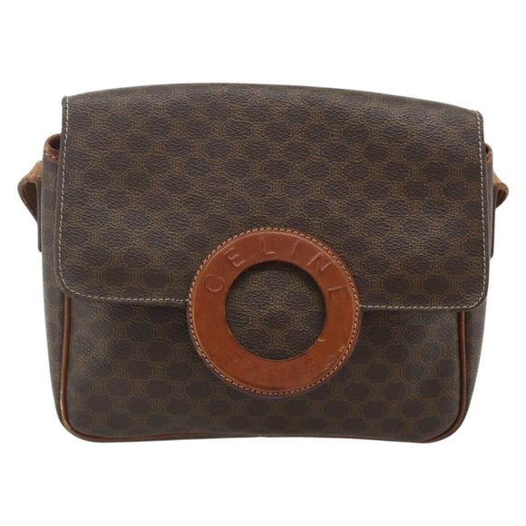 CELINE Macadam Canvas Shoulder Bag PVC Leather Brown Gold Auth ka4327