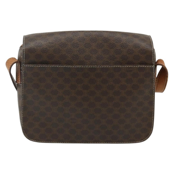 CELINE Macadam Canvas Shoulder Bag PVC Leather Brown Gold Auth ka4327