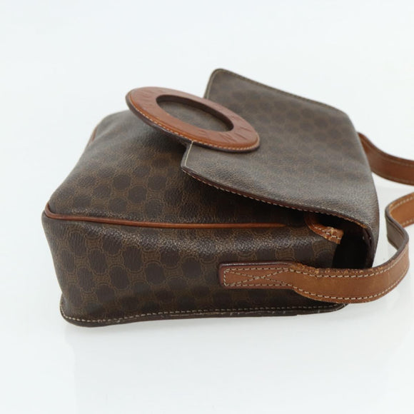 CELINE Macadam Canvas Shoulder Bag PVC Leather Brown Gold Auth ka4327