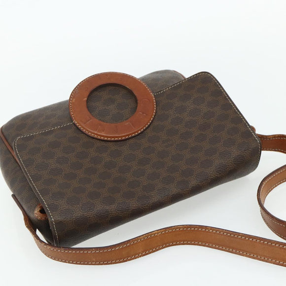 CELINE Macadam Canvas Shoulder Bag PVC Leather Brown Gold Auth ka4327