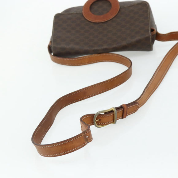 CELINE Macadam Canvas Shoulder Bag PVC Leather Brown Gold Auth ka4327